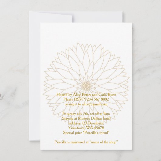 vrijgezellenfeest Week, Monet's Dahlia suite, wit Kaart (Achterkant)