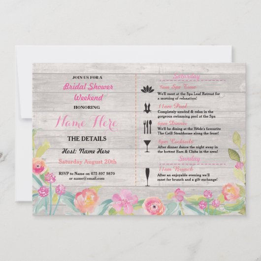 vrijgezellenfeest Weekend Itinerary Pink Coral Inv Kaart (Voorkant)