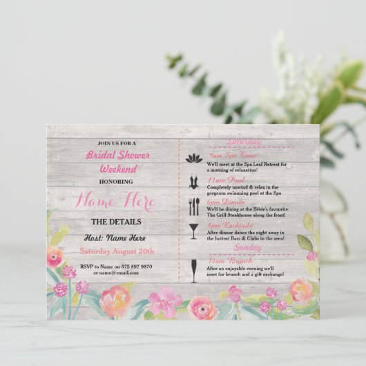 vrijgezellenfeest Weekend Itinerary Pink Coral Inv Kaart (Staand voorkant)