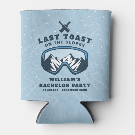 Vrijgezellenfeest weekend laatste toast op de pist blikjeskoeler (Voorkant)