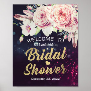 Vrijgezellenfeest Welkom Boho Floral Feathers Paar Poster