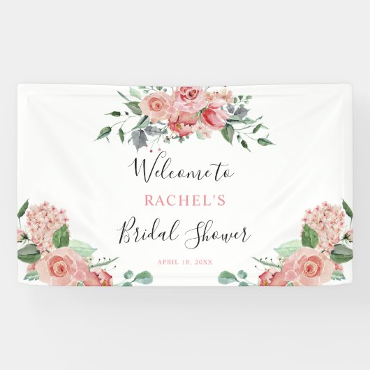Vrijgezellenfeest welkom Pink Rose Boho Floral chi Spandoek (Horizontaal)