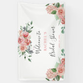 Vrijgezellenfeest welkom Pink Rose Boho Floral chi Spandoek (Verticaal)