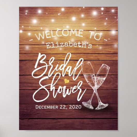 Vrijgezellenfeest Welkom Rustic Wood Champagne Gla Poster (Voorkant)