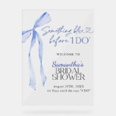 Vrijgezellenfeest Welkom Teken Blue Bow Iets Blauw Acryl Bord (Voorkant)