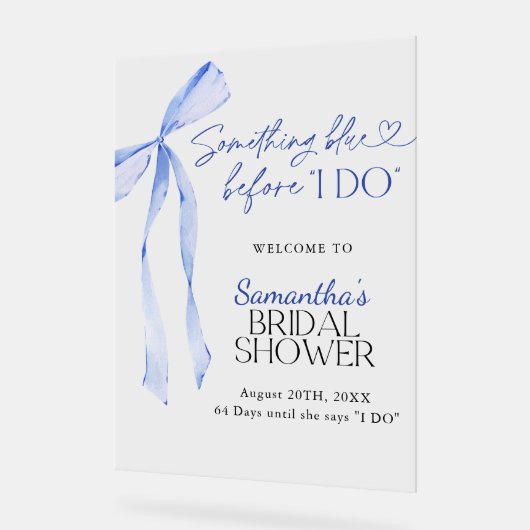 Vrijgezellenfeest Welkom Teken Blue Bow Iets Blauw Acryl Bord (Hoek)