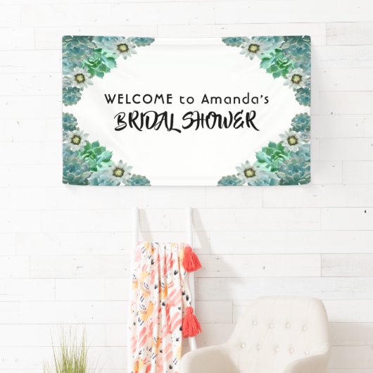 Vrijgezellenfeest welkom witte groene succulturen spandoek (Insitu)