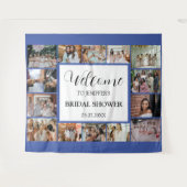 Vrijgezellenfeest Welkomstscript Blauw fotocollage Wandkleed (Voorkant (horizontaal))