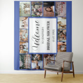 Vrijgezellenfeest Welkomstscript Blauw fotocollage Wandkleed (In situ)