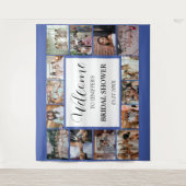 Vrijgezellenfeest Welkomstscript Blauw fotocollage Wandkleed (Voorkant)