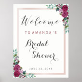 Vrijgezellenfeest-welkomstteken | Bourgogne floral Poster (Voorkant)