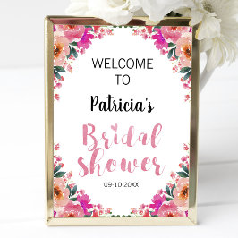 Vrijgezellenfeest Welkomstteken Roze Floral Waterv Poster