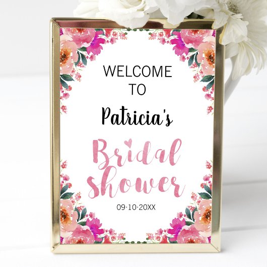 Vrijgezellenfeest Welkomstteken Roze Floral Waterv Poster