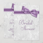 vrijgezellenfeest White Damask en Faux Paars Bow Kaart (Voorkant / Achterkant)