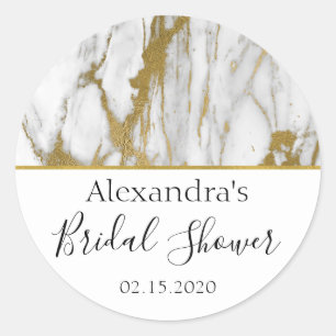 vrijgezellenfeest White en Gold Elegant Marble Ronde Sticker