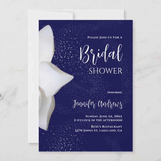 Vrijgezellenfeest White Magnolia Elegant Navy Kaart (Voorkant)