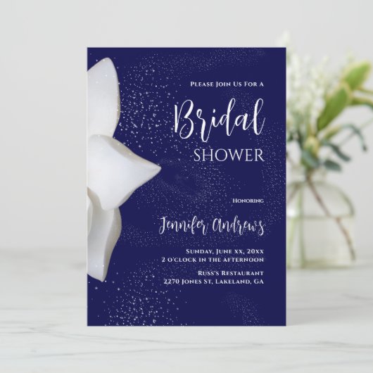 Vrijgezellenfeest White Magnolia Elegant Navy Kaart (Staand voorkant)