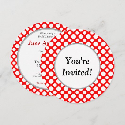 vrijgezellenfeest White Polka Dots Round Invitatio Kaart (Voorkant / Achterkant)