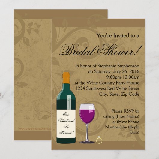 Vrijgezellenfeest wijnthema kaart (Voorkant / Achterkant)