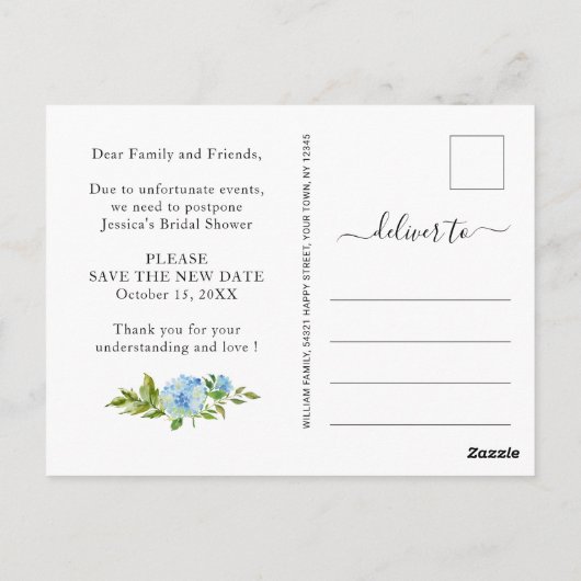 Vrijgezellenfeest Wijzig de datum Blue Hydrangeas Briefkaart (Achterkant)