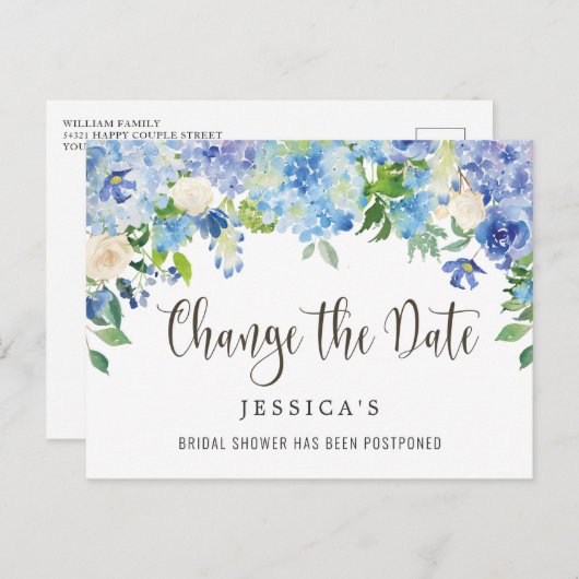 Vrijgezellenfeest Wijzig de datum Blue Hydrangeas Briefkaart (Voorkant / Achterkant)