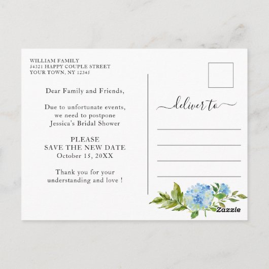 Vrijgezellenfeest Wijzig de datum Blue Hydrangeas Briefkaart (Achterkant)