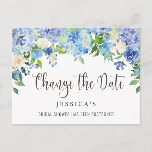 Vrijgezellenfeest Wijzig de datum Blue Hydrangeas Briefkaart (Voorkant)