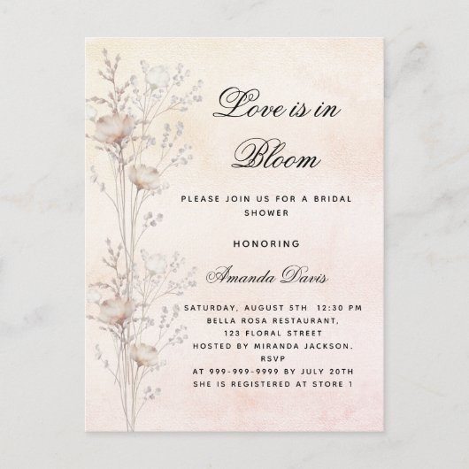 Vrijgezellenfeest Wildbloemen liefde in bloesem bl Uitnodiging Briefkaart (Voorkant)