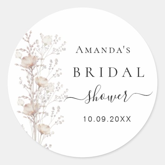 Vrijgezellenfeest wilde bloem bloei beige ronde sticker (Voorkant)