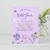 Vrijgezellenfeest wilde bloemen violet vlinder kaart (Staand voorkant)