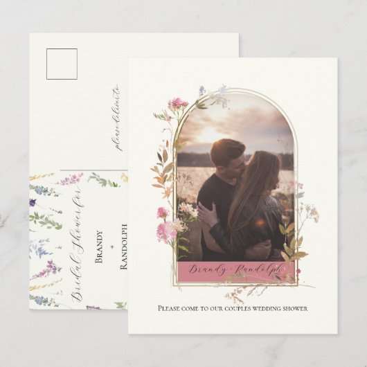 Vrijgezellenfeest Wildflower Arch aangepaste foto Uitnodiging Briefkaart (Voorkant / Achterkant)
