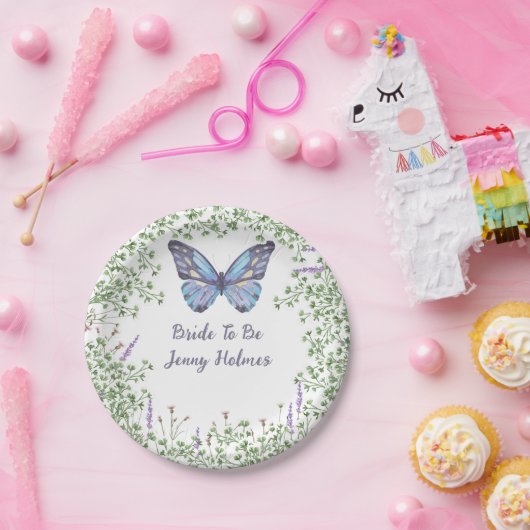 Vrijgezellenfeest Wildflower Blue Butterfly Greene Papieren Bordje (Feest)