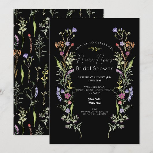 Vrijgezellenfeest Wildflowers Floral Ditsy Dark Kaart (Voorkant / Achterkant)