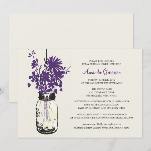 Vrijgezellenfeest Wildflowers & Mason Jar Kaart (Voorkant / Achterkant)