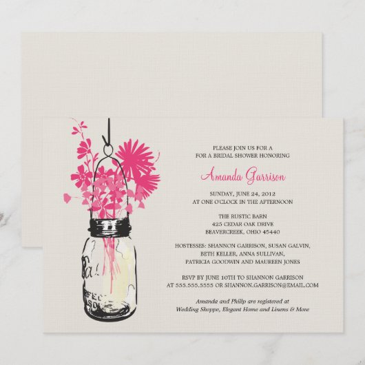 Vrijgezellenfeest Wildflowers & Mason Jar Kaart (Voorkant / Achterkant)