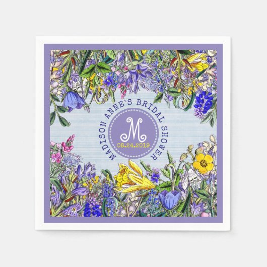 Vrijgezellenfeest Wildflowers Monogram Bloemen Servetten (Voorkant)