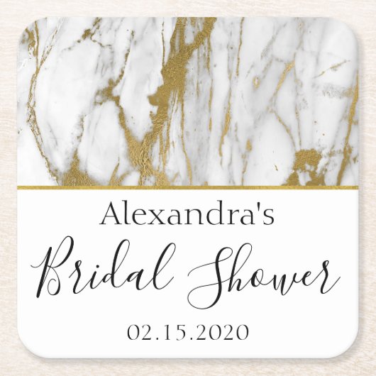 Vrijgezellenfeest Wit en Goud Elegant Marmer Kartonnen Onderzetters (Voorkant)