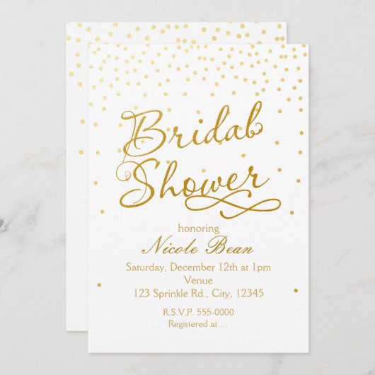 VRIJGEZELLENFEEST Wit & Goud Confetti Dot Invitati Kaart (Voorkant / Achterkant)