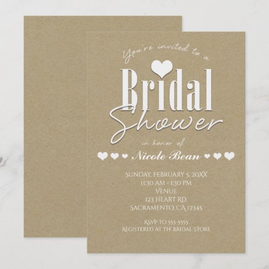 Vrijgezellenfeest Wit & Kraft Bruin Papier Uitnodi Kaart (Voorkant / Achterkant)