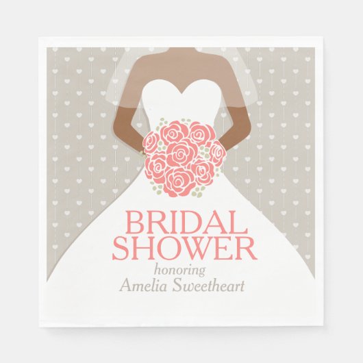 Vrijgezellenfeest wit trouwjurk koraal rozen servet (Voorkant)