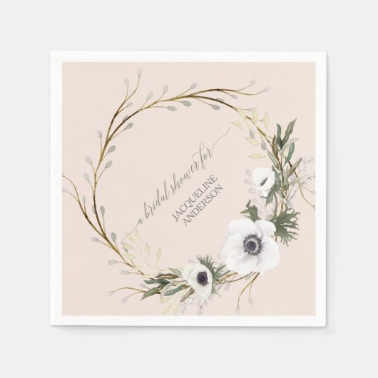 Vrijgezellenfeest Witte Bloemen BOHO Krans Anemoon Servet (Voorkant)