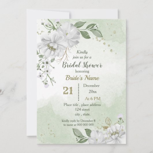 vrijgezellenfeest witte bloemen en groene bladeren kaart (Voorkant)