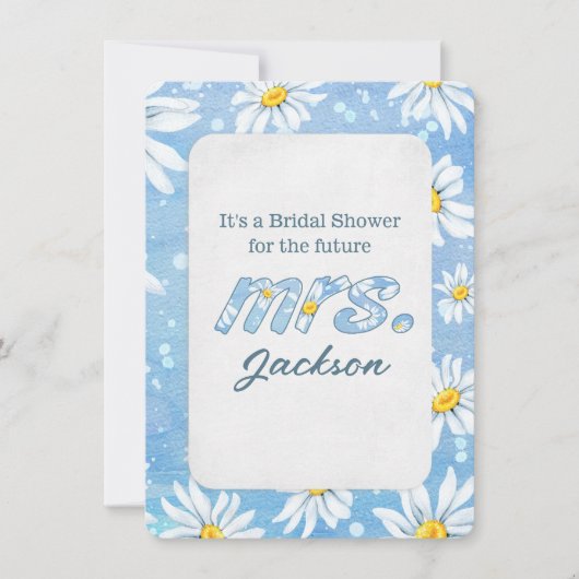 Vrijgezellenfeest witte madeliefjes op blauw kaart (Voorkant)