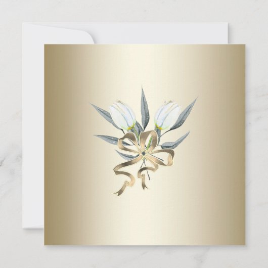 Vrijgezellenfeest witte tulpen met gouden uitnodig kaart (Achterkant)