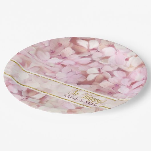 Vrijgezellenfeest Zacht Zomer Roze Hydrangea Glitt Papieren Bordje (Gekanteld)