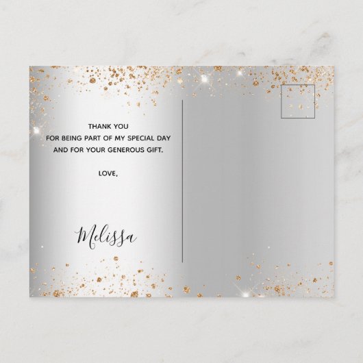 Vrijgezellenfeest zilver glitter bedankt briefkaart (Achterkant)