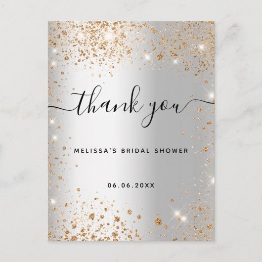 Vrijgezellenfeest zilver glitter bedankt briefkaart (Voorkant)