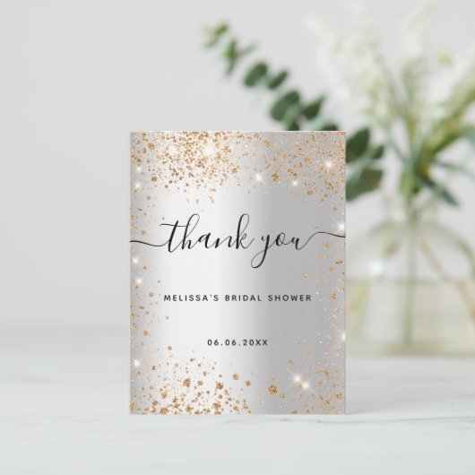 Vrijgezellenfeest zilver glitter bedankt briefkaart (Staand voorkant)