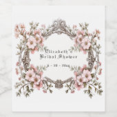 Vrijgezellenfeest Zilver Lijst Roze Rozen Wijn Etiket (Enkel label)