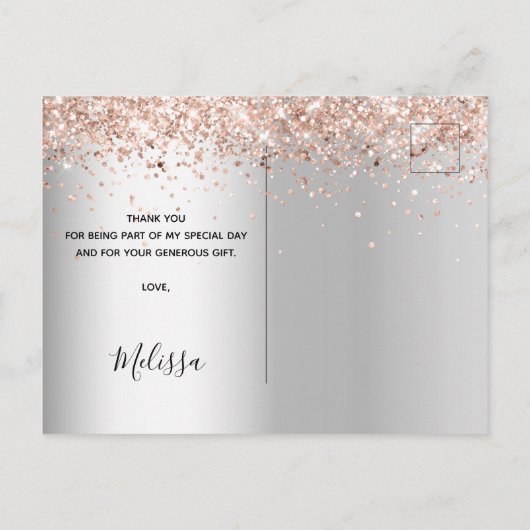 Vrijgezellenfeest zilver roos goud glitter dank u briefkaart (Achterkant)